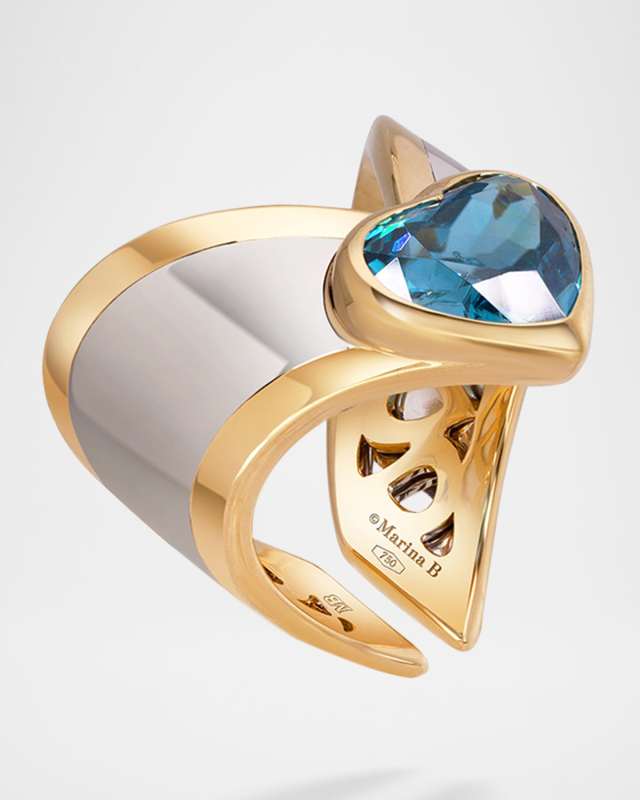 Pharaon 18K Gold Heart Ring with Blue Topaz, Size